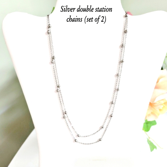 2/$30 SILVER POLISHED STAINLESS STEEL Double station ball chains. 2 chains. - Picture 1 of 6